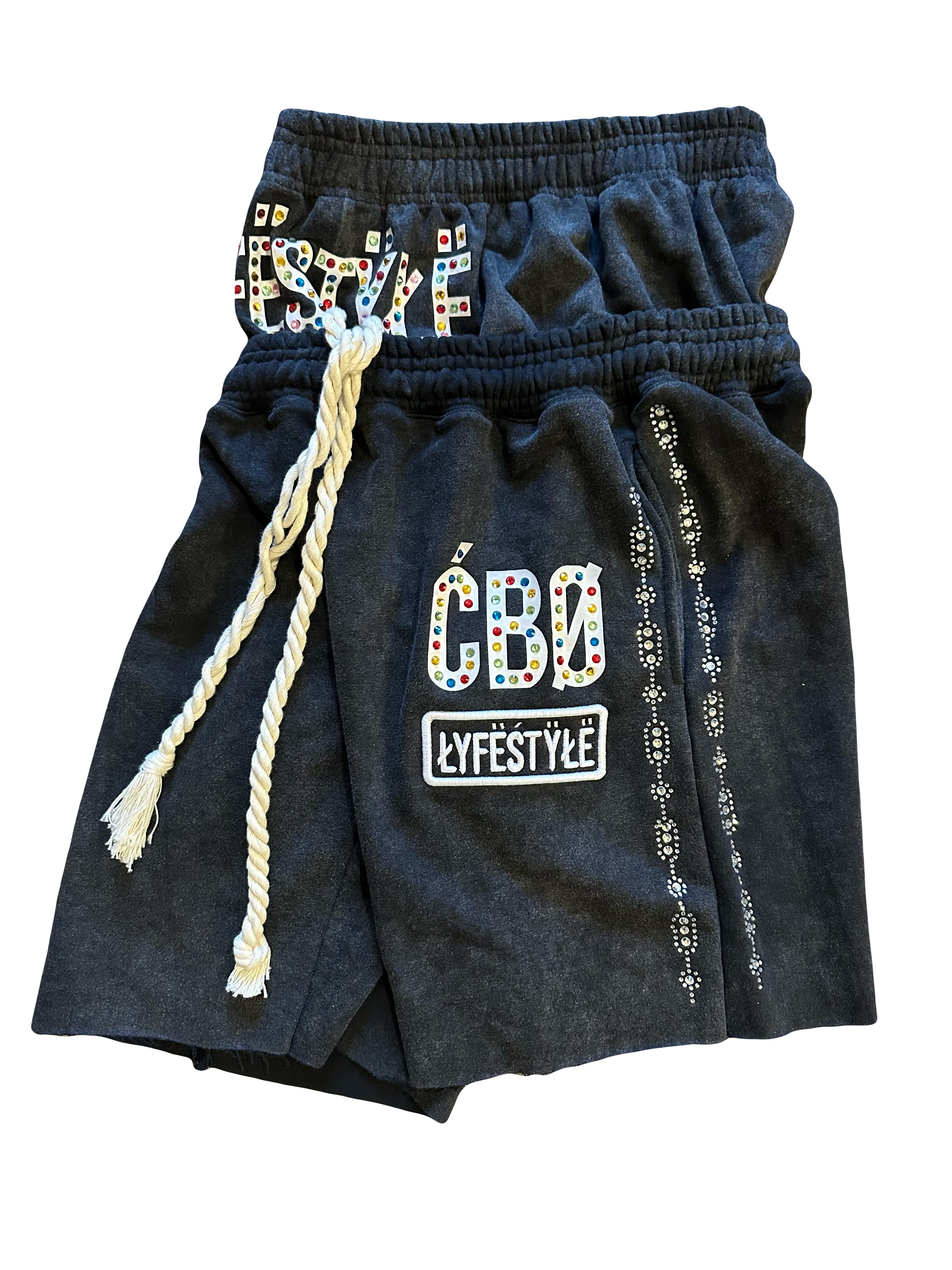 CBO LYFESTYLE BLACK DOUBLE WAISTED RHINESTONE SHORTS