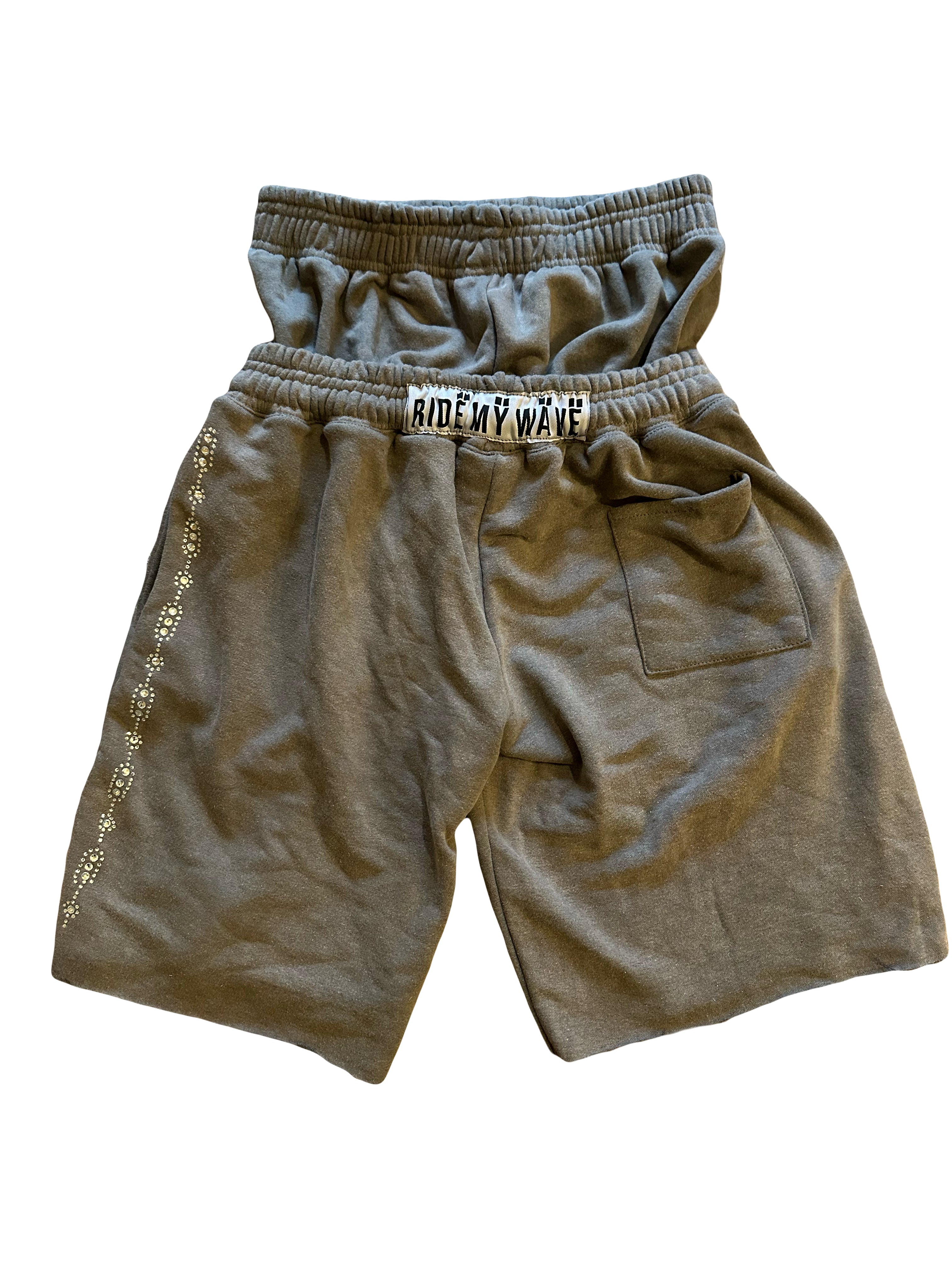 CBO LYFESTYLE ASH GREY DOUBLE WAISTED RHINESTONE SHORTS