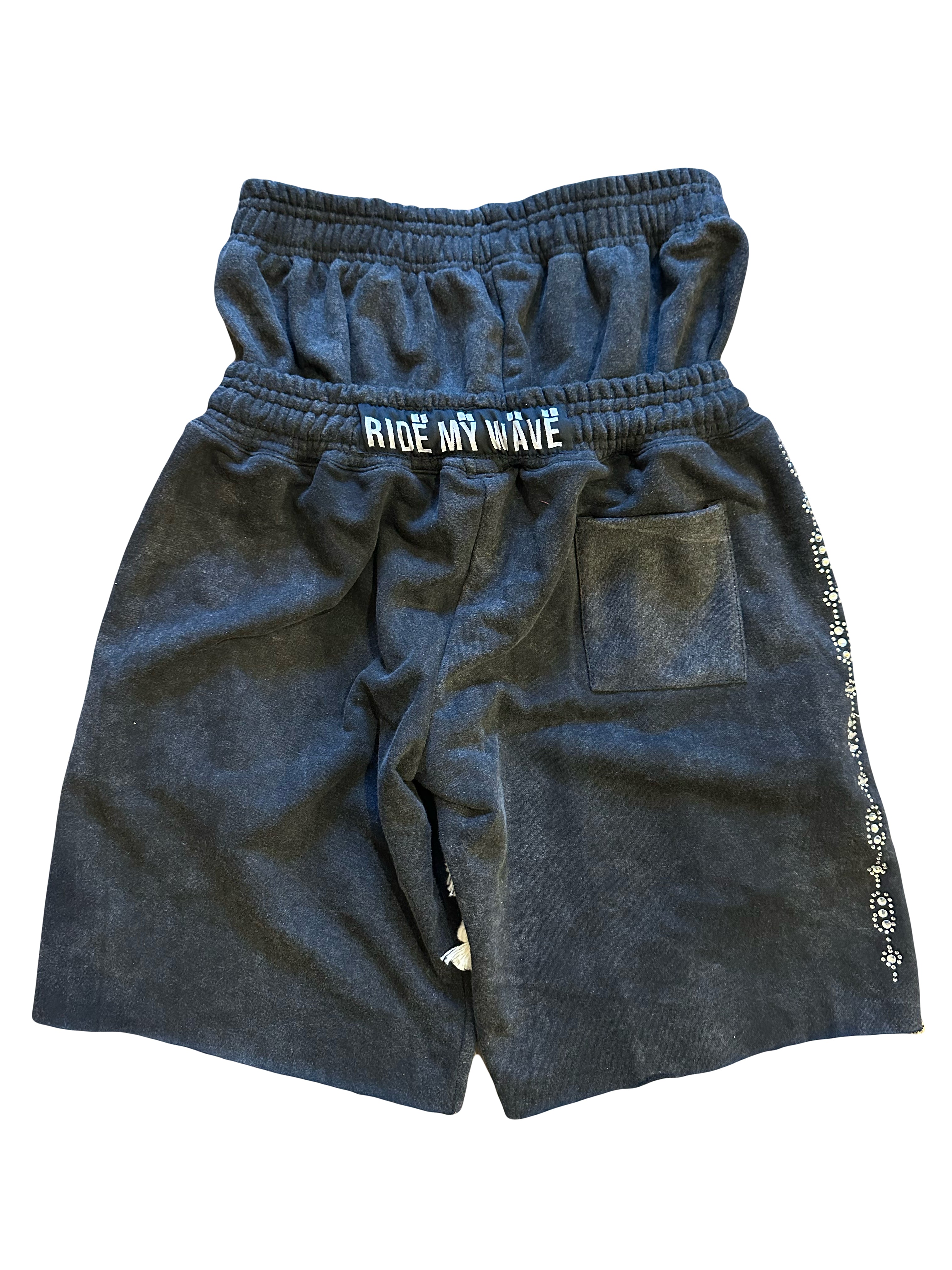 CBO LYFESTYLE BLACK DOUBLE WAISTED RHINESTONE SHORTS